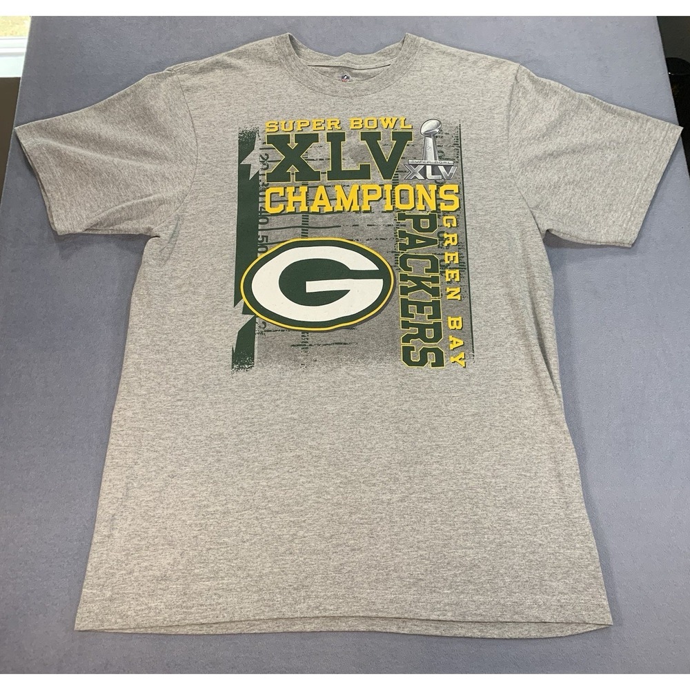 Green Bay Packers Super Bowl XLV T-Shirt NFL Team Apparel Mens XL Gray Crew